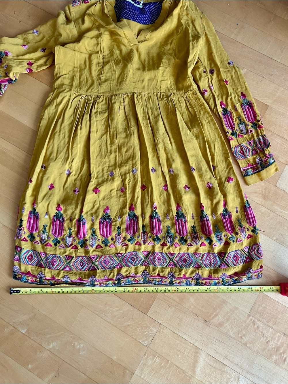 Anthropologie Floreat Embroidered, Boho V-Neck Dress, Gold, Pink, Size XS - Picture 14 of 17